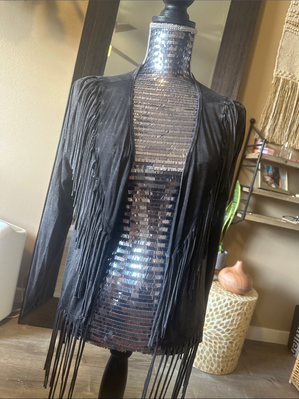 💥SOLD💥 
Black Fringe Women's Sweater Cardigan - Stylish Open Front